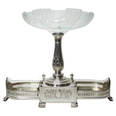 Antique Manner of Christofle 19th-20th Century Silver-Plated & Crystal Fruit Centerpiece