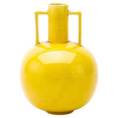 Antique Manner of Christopher Dresser Glazed Yellow Twin-Handled Aesthetic Ceramic Vase