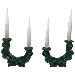 Manner of Georges Jouve Green Ceramic Table Lamps