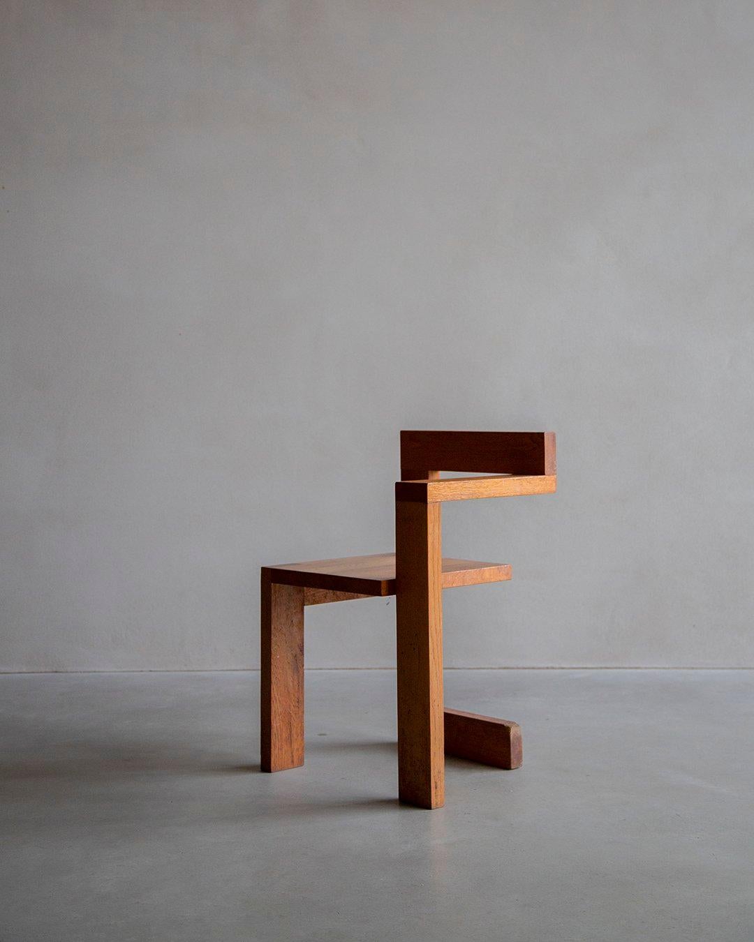 Hand-Carved Manner Of Gerrit Rietveld - Steltman Chair - 1970s Dutch interpretation For Sale