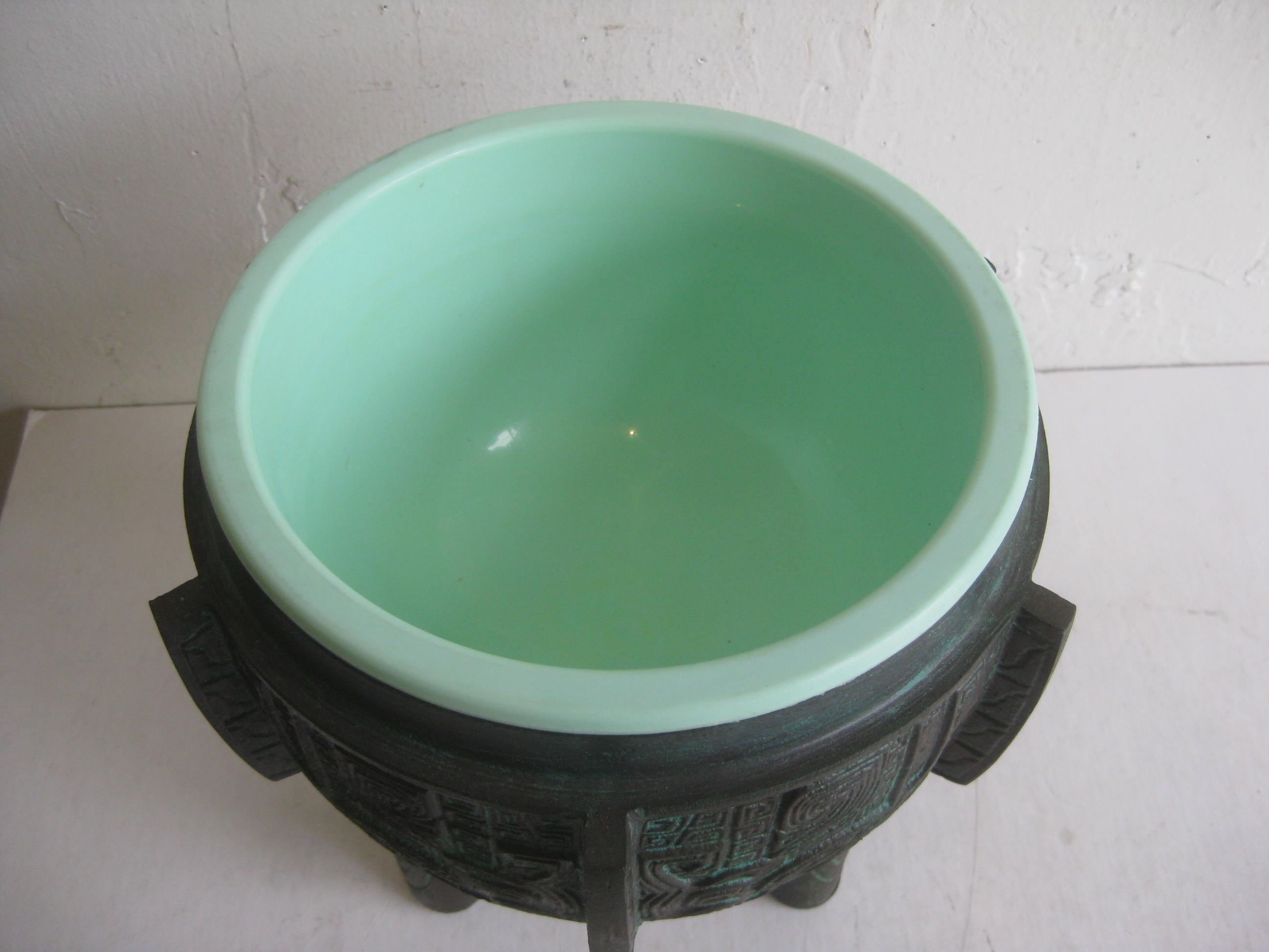 Manner of James Mont Asian Chinese Verdigris Design Bar Cocktail Ice Bucket For Sale 3
