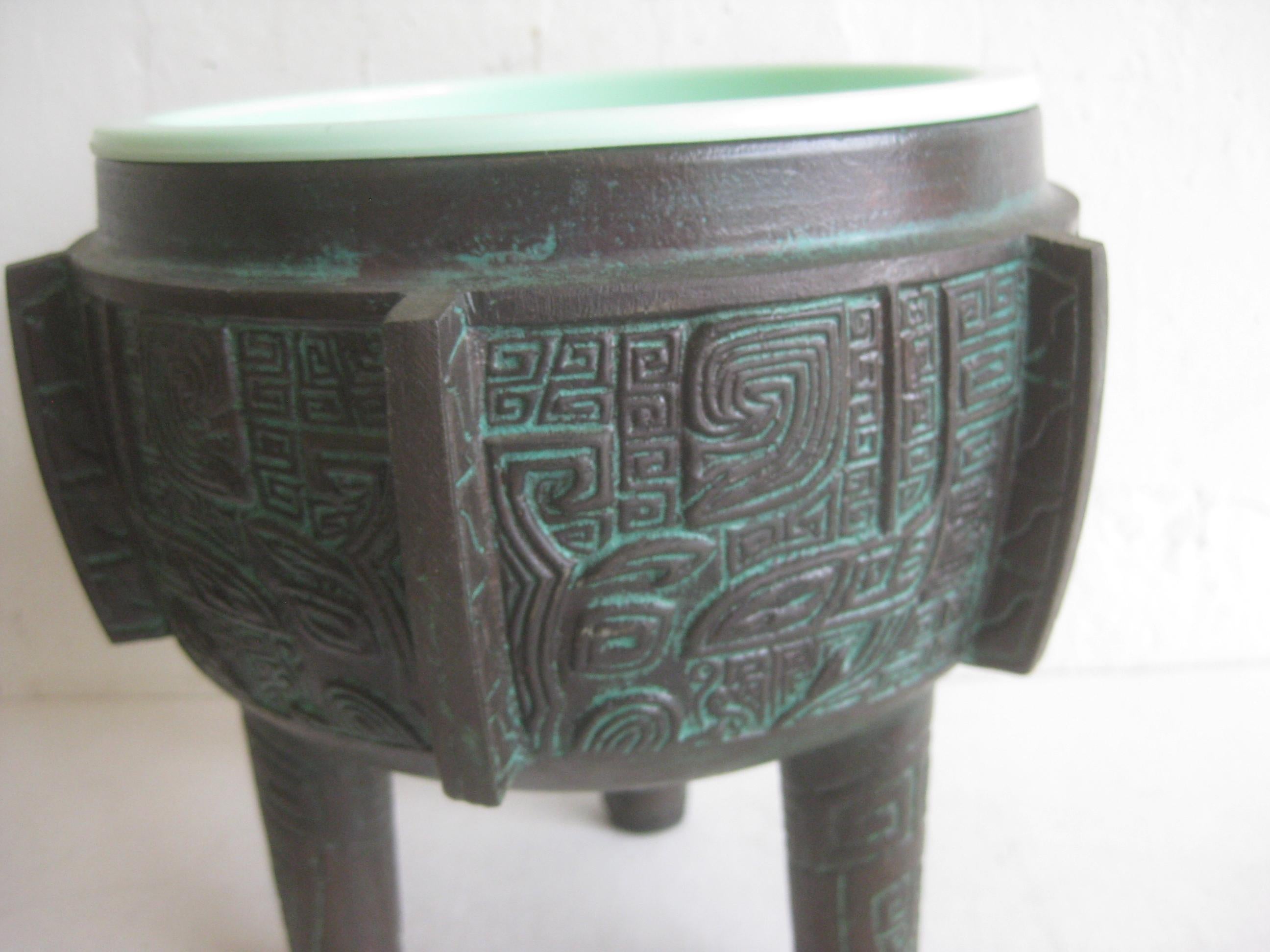 Manner of James Mont Asian Chinese Verdigris Design Bar Cocktail Ice Bucket For Sale 7
