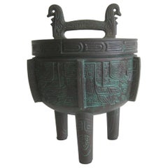 Vintage Manner of James Mont Asian Chinese Verdigris Design Bar Cocktail Ice Bucket