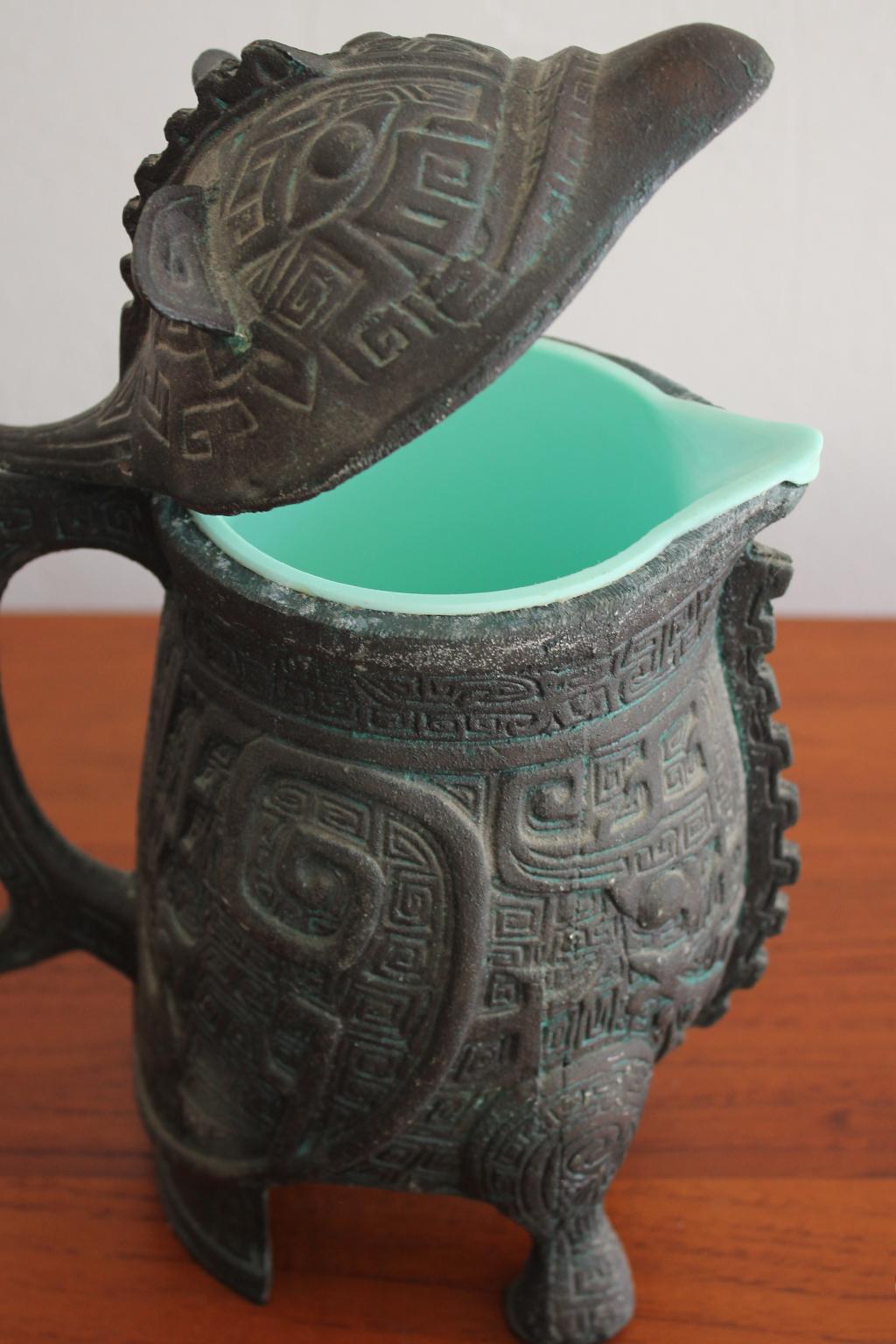 20th Century Manner of James Mont Asian Chinese Verdigris Design Water Pitcher For Sale