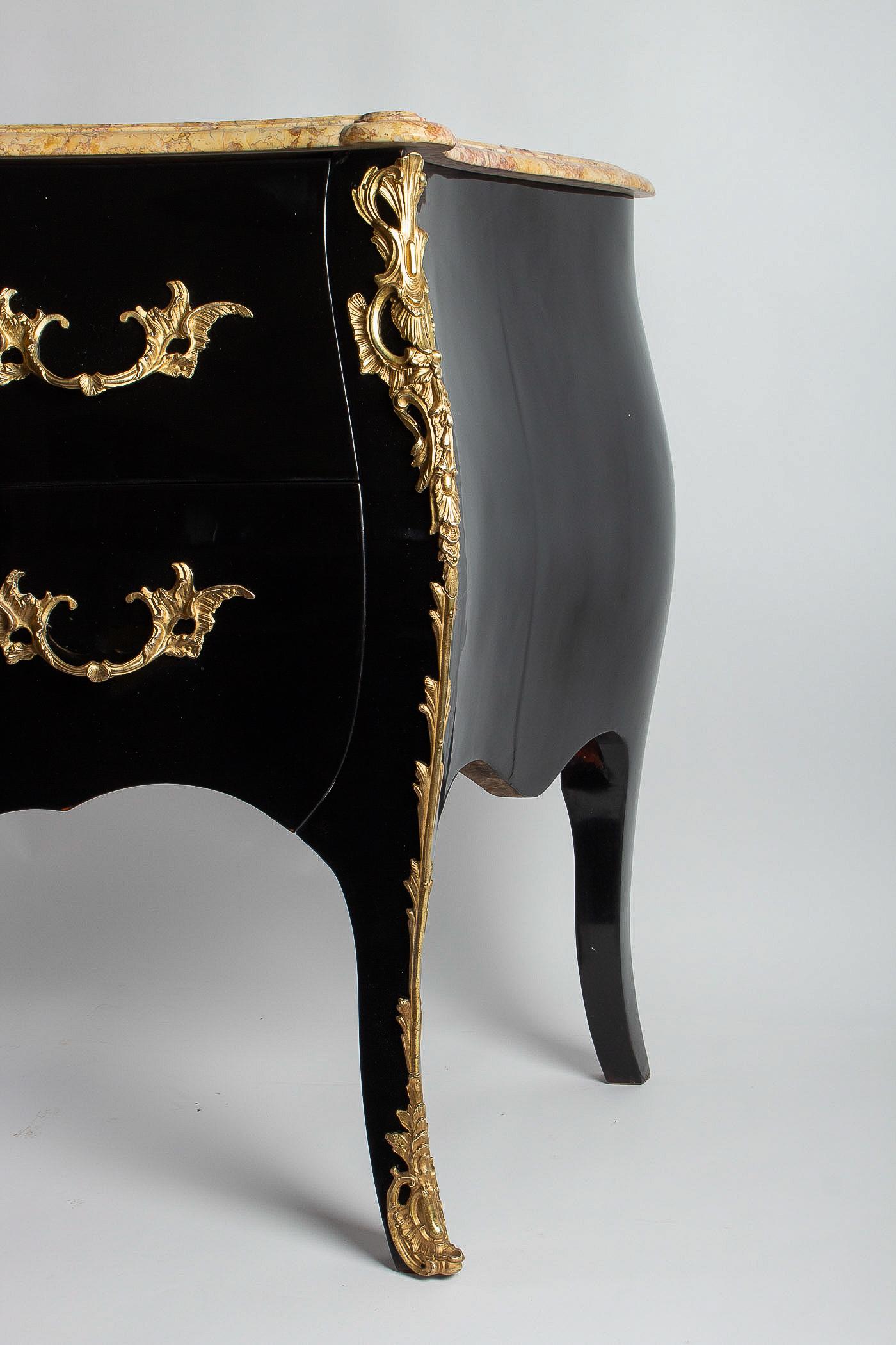 Manner of Jansen French Louis XV Style Black-Lacquered Commode, circa 1950 6