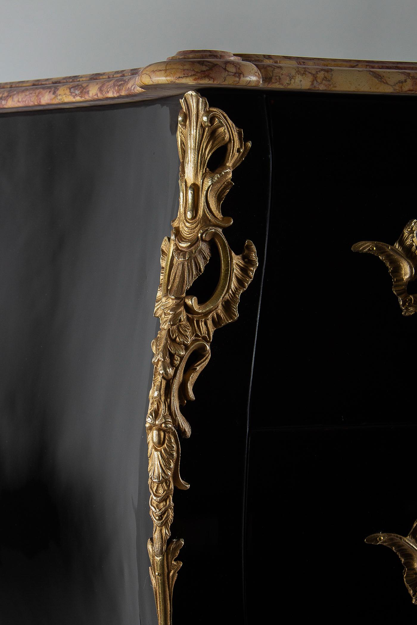 20th Century Manner of Jansen French Louis XV Style Black-Lacquered Commode, circa 1950