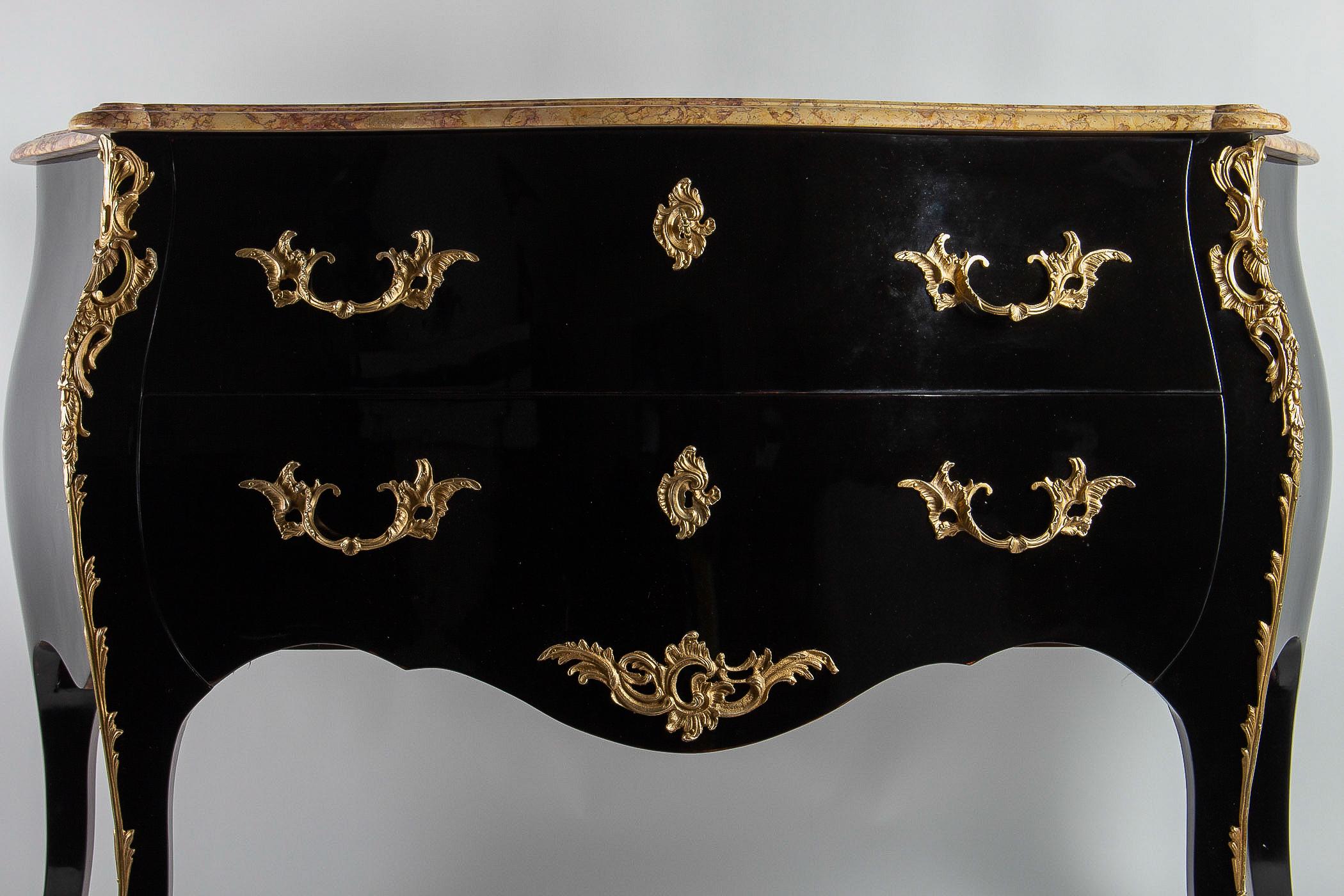 Manner of Jansen French Louis XV Style Black-Lacquered Commode, circa 1950 1
