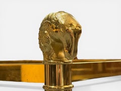 Manner of Jansen Octagon Glass Coffee Table Heavy Brass Ram Head