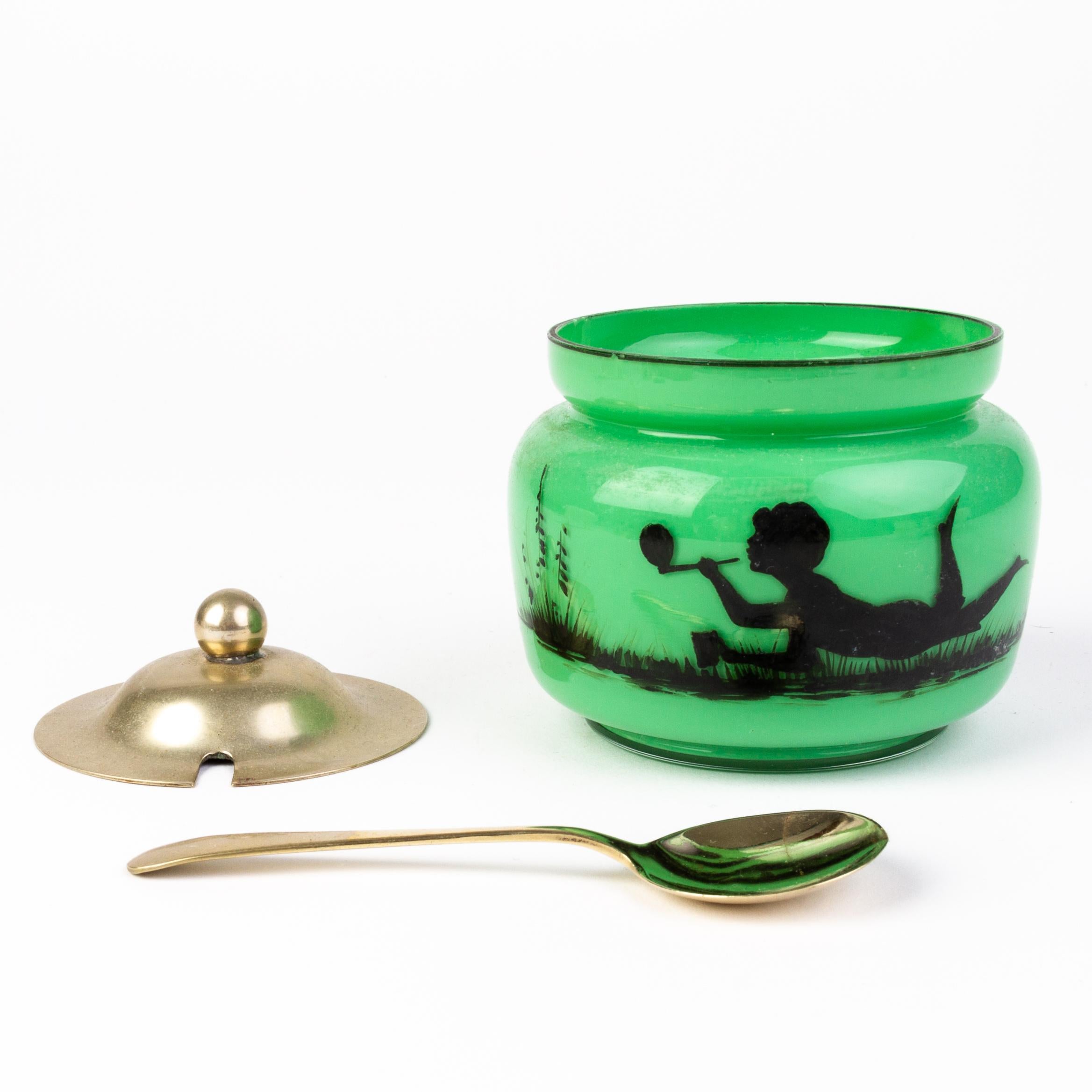Manner of Loetz Art Deco Opaline Silhouette Cameo Glass Sugar Bowl 1