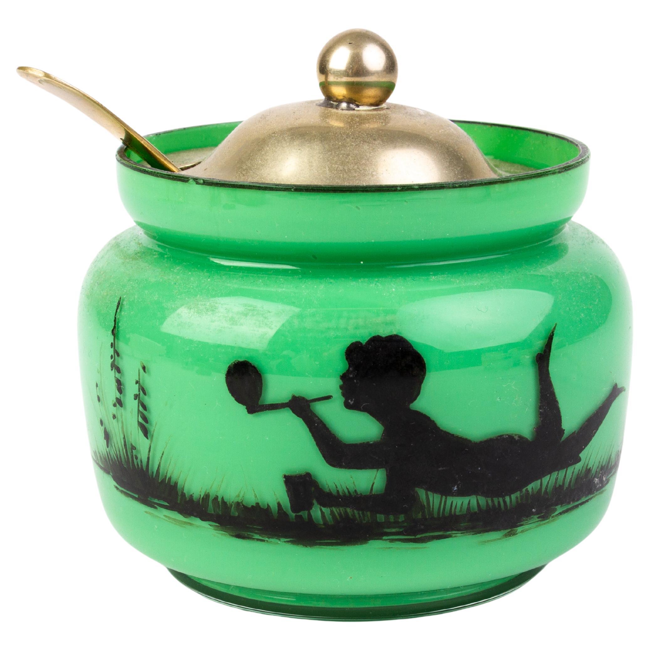 Manner of Loetz Art Deco Opaline Silhouette Cameo Glass Sugar Bowl