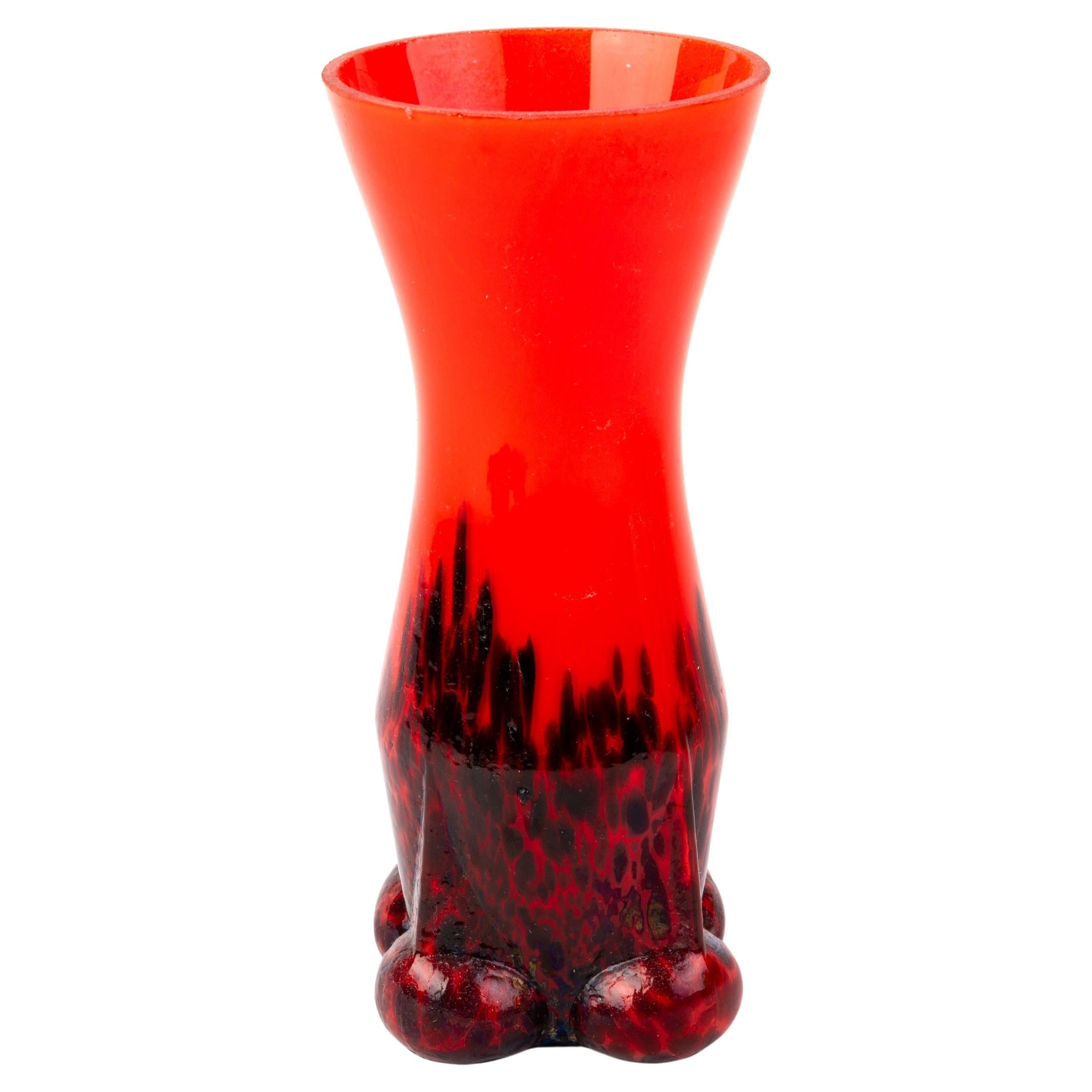 Manner of Loetz Czech Art Deco Red Spatter Glass Vase For Sale