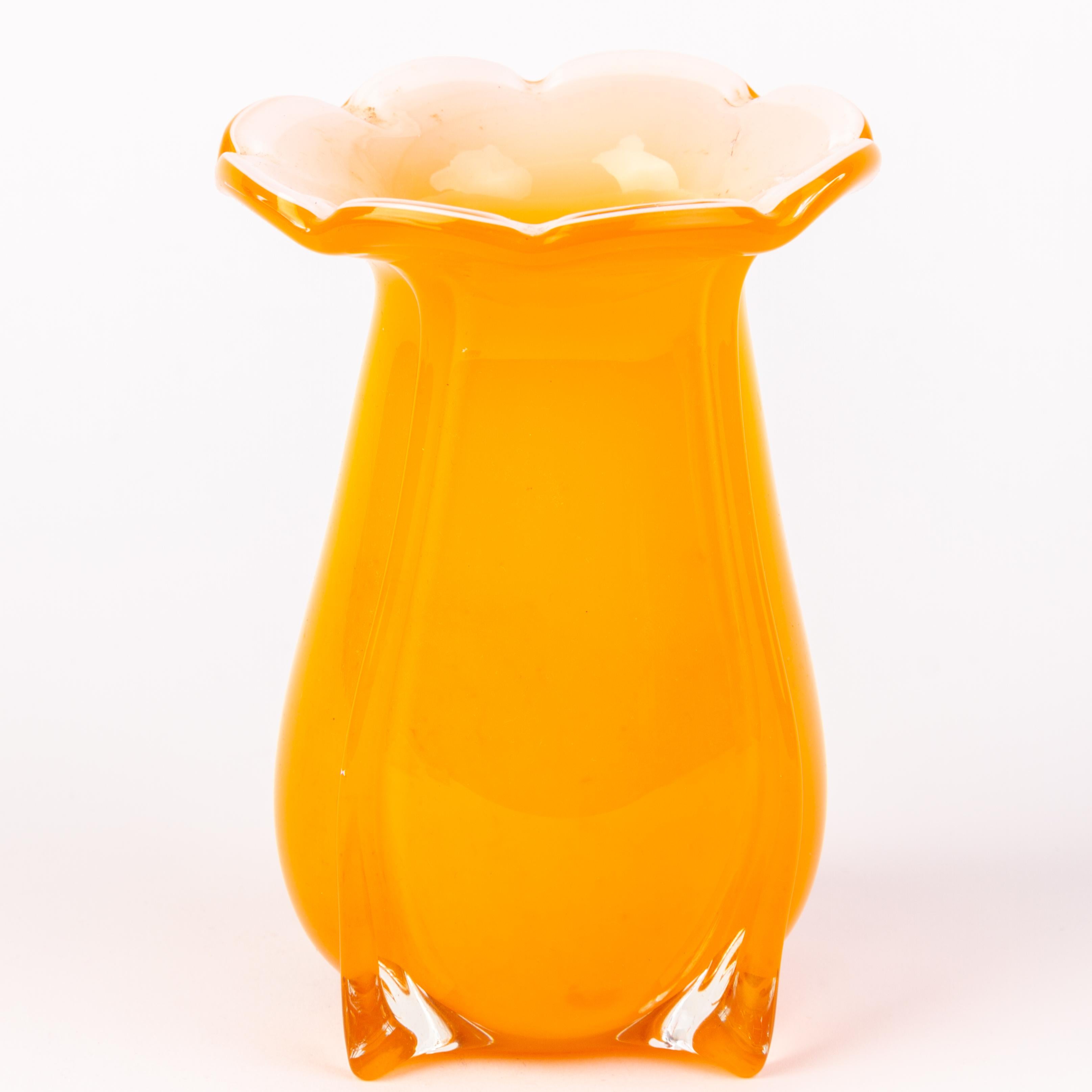 In good condition
From a private collection
Manner of Loetz Czech Orange Tango Glass Art Deco Vase
