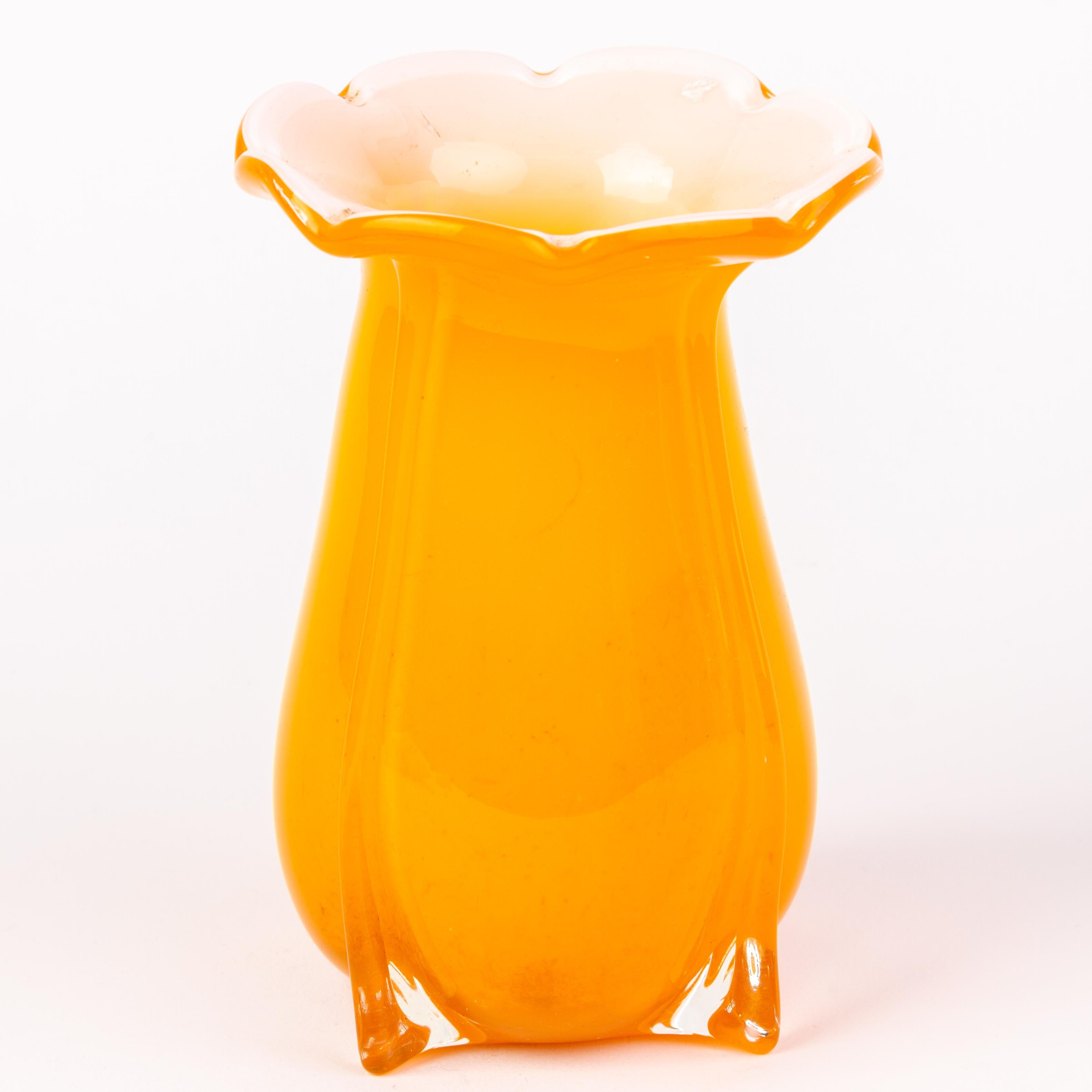 Manner of Loetz Czech Orange Tango Glass Art Deco Vase In Good Condition In Nottingham, GB