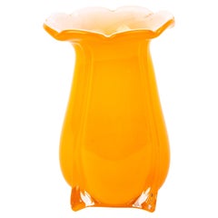 Antique Manner of Loetz Czech Orange Tango Glass Art Deco Vase