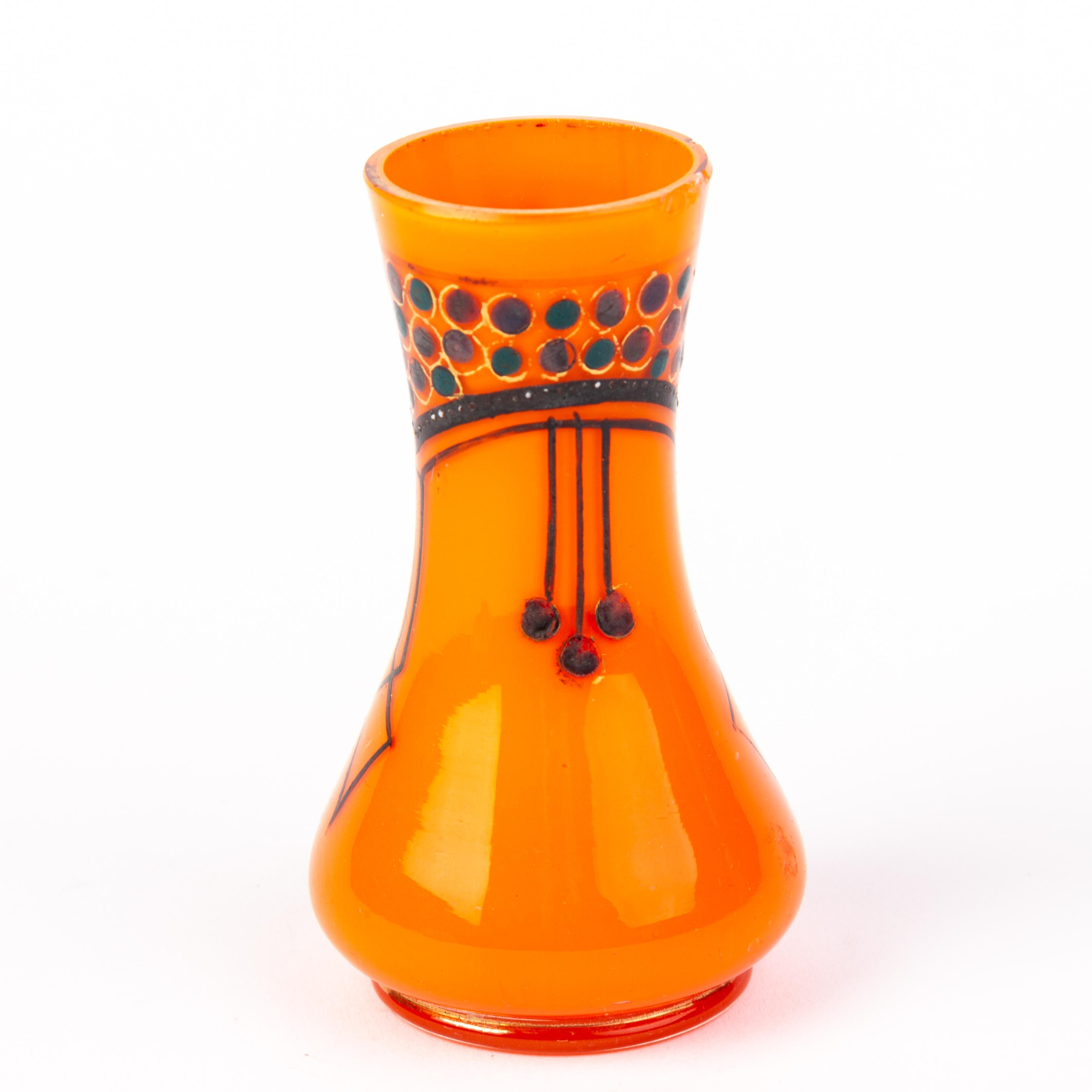 In good condition
From a private collection
Manner of Loetz Orange Tango Bohemian Glass Art Nouveau Vase