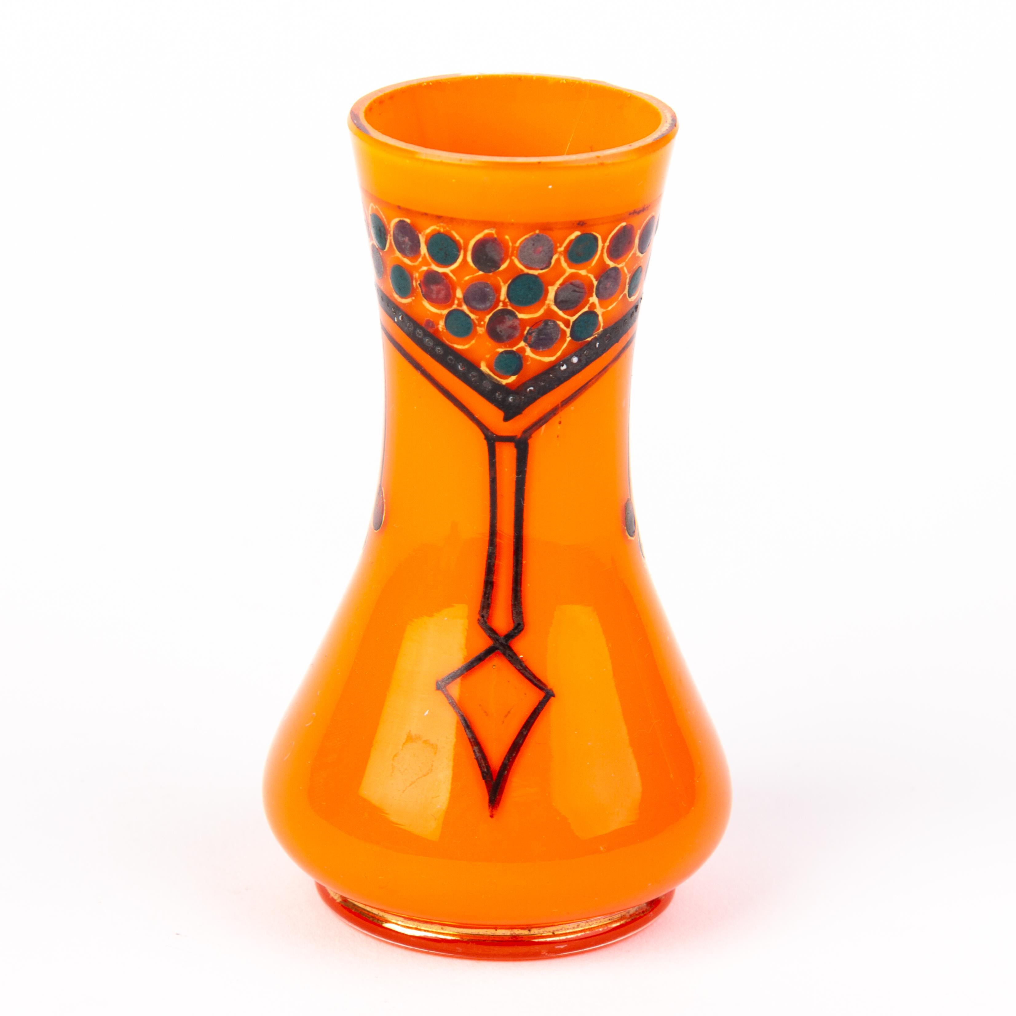 Manner of Loetz Orange Tango Bohemian Glass Art Nouveau Vase In Good Condition In Nottingham, GB