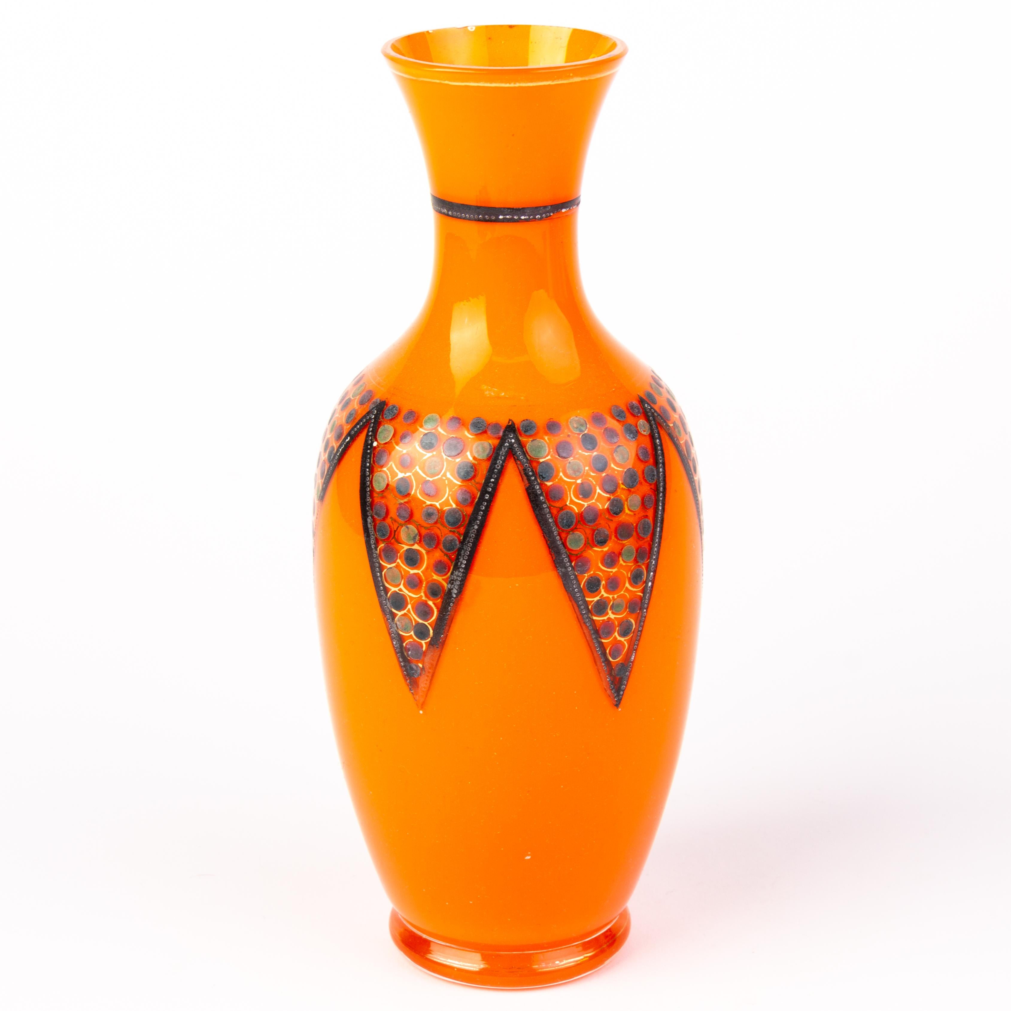 20th Century Manner of Loetz Orange Tango Bohemian Glass Art Nouveau Vase For Sale