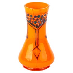 Vintage Manner of Loetz Orange Tango Bohemian Glass Art Nouveau Vase