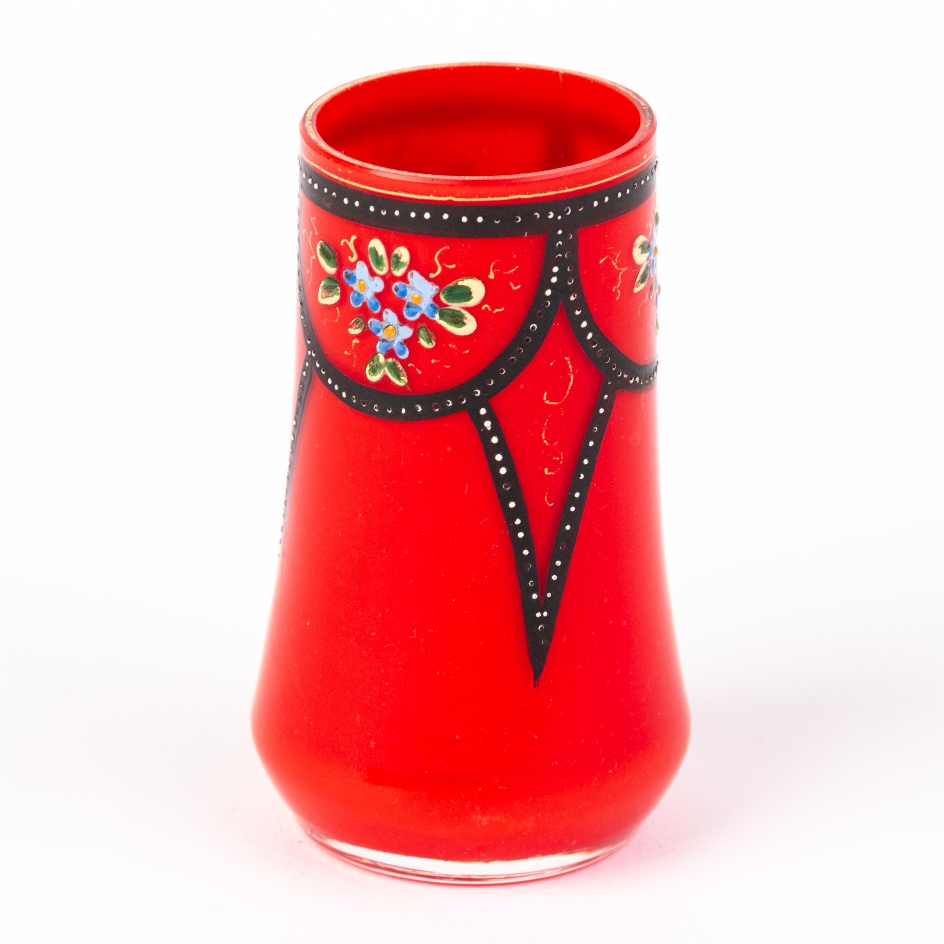 20th Century Manner of Loetz Red Tango Bohemian Glass Art Nouveau Vase