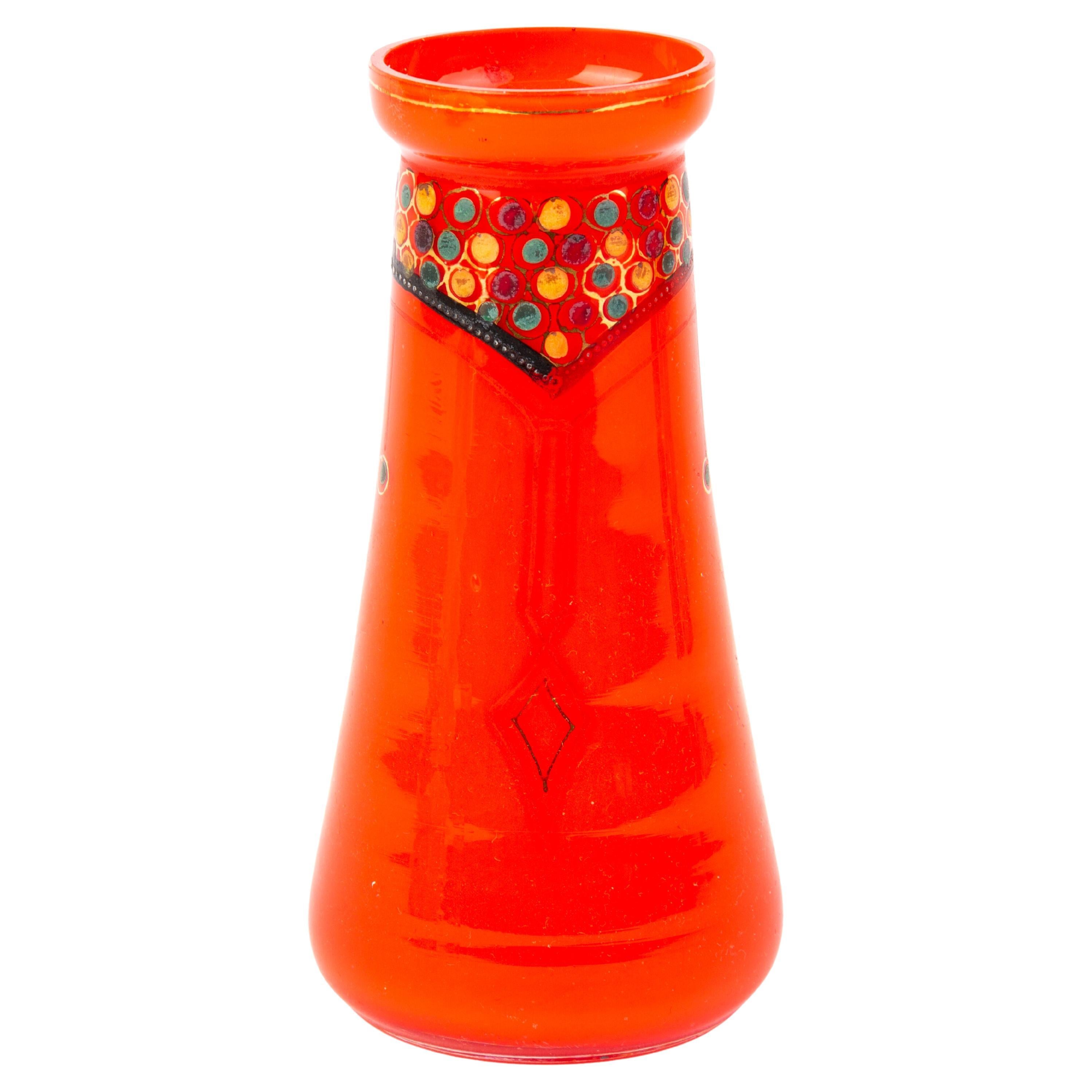 Manner of Loetz Red Tango Bohemian Glass Art Nouveau Vase For Sale