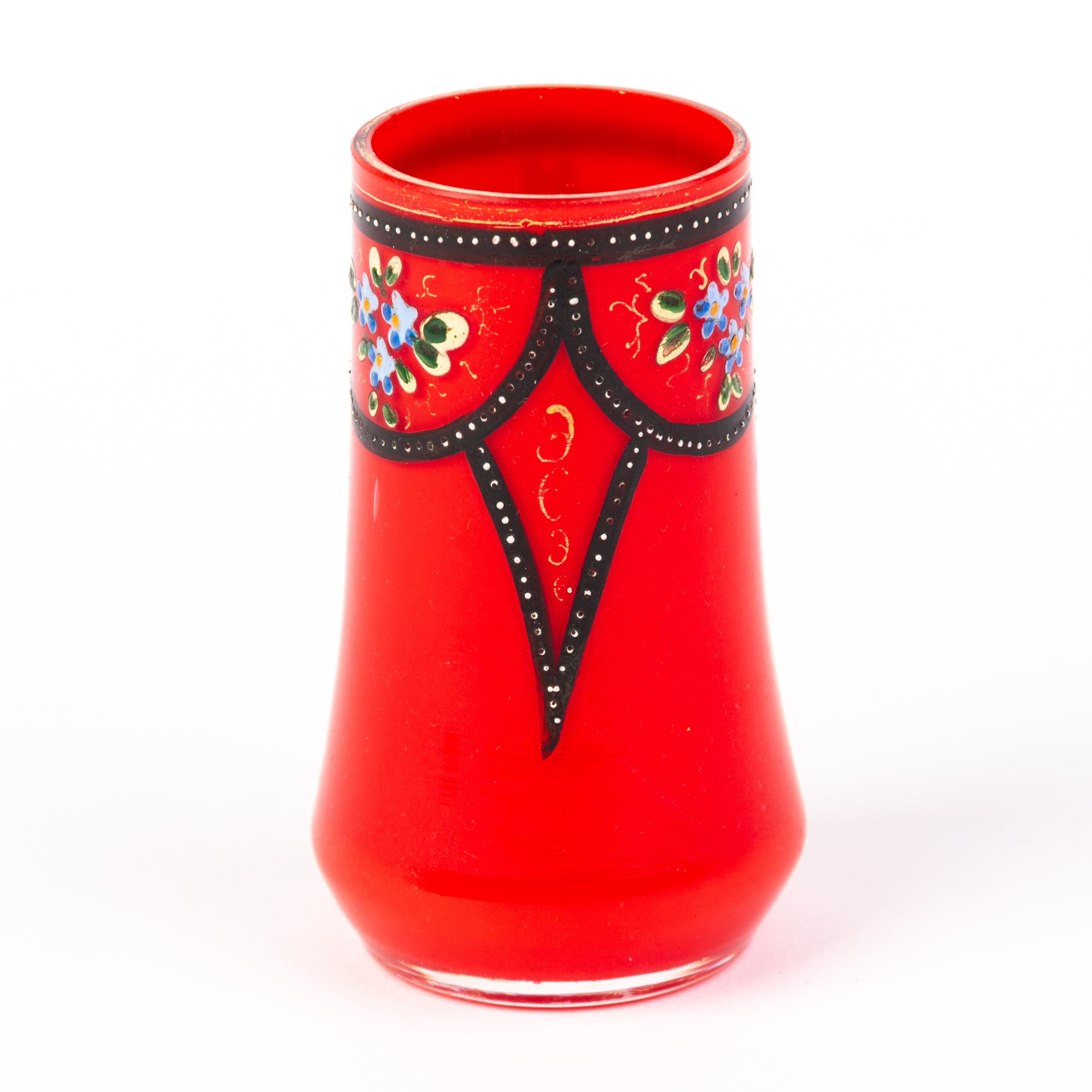 Manner of Loetz Red Tango Bohemian Glass Art Nouveau Vase For Sale