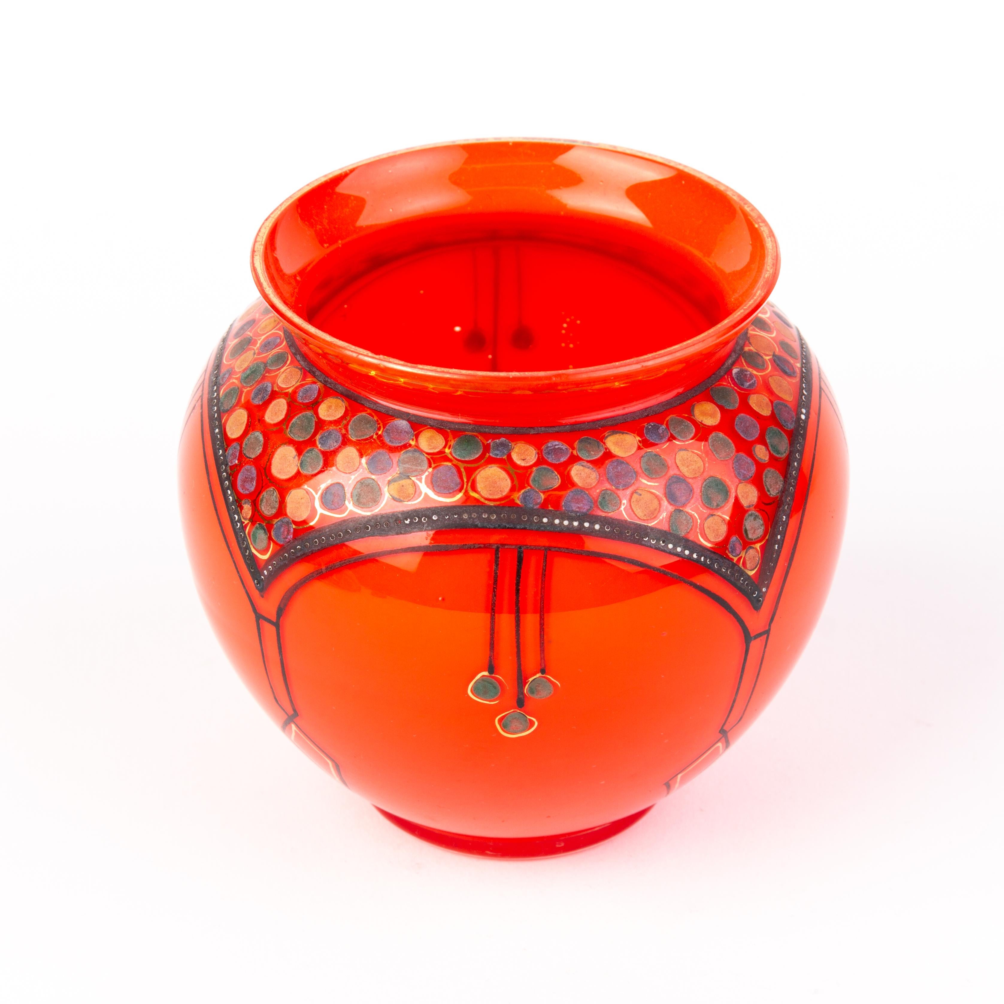 Manner of Loetz Tango Enamel Bohemian Glass Art Nouveau Vase For Sale 1
