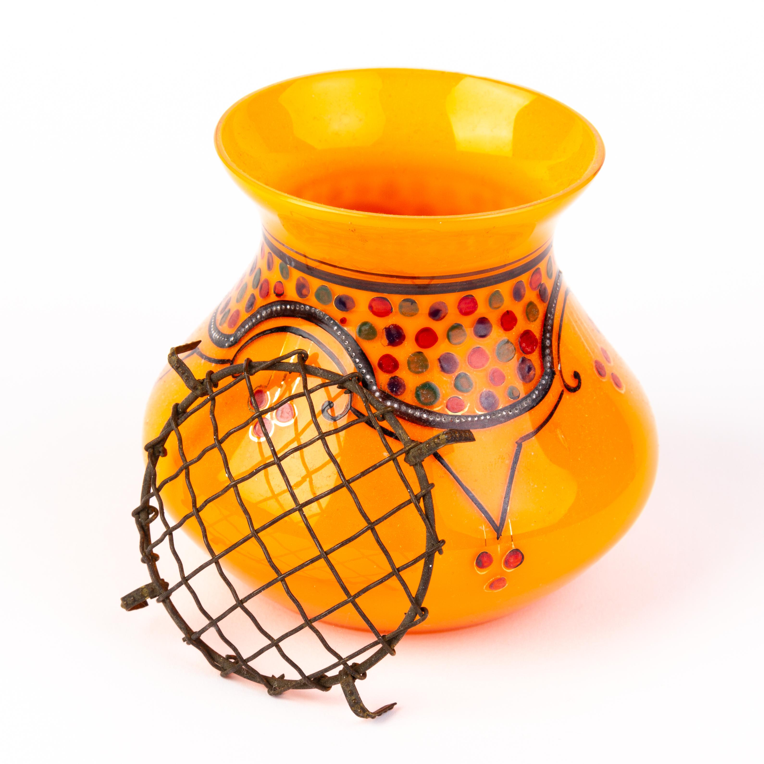 Manner of Loetz Tango Enamel Bohemian Glass Art Nouveau Vase For Sale 1