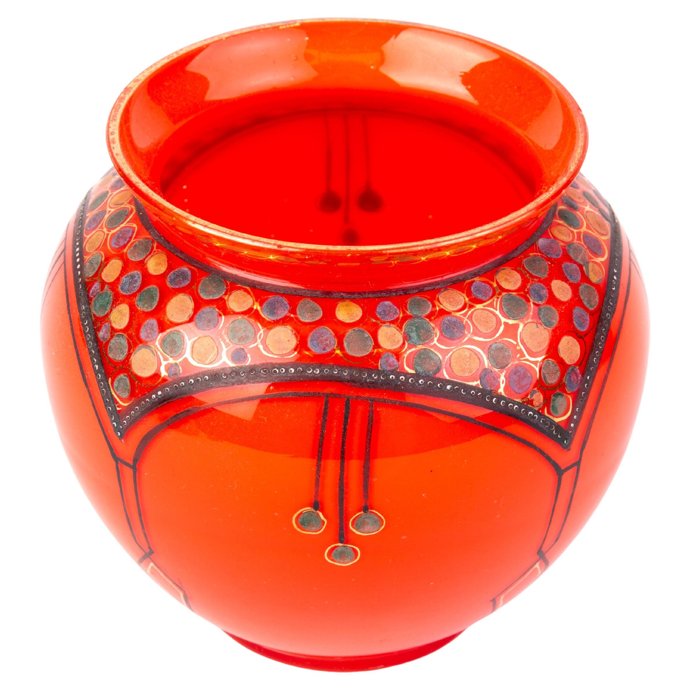 Manner of Loetz Tango Enamel Bohemian Glass Art Nouveau Vase For Sale