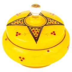 Antique Manner of Loetz Tango Enamel Bohemian Glass Lidded Art Nouveau Bomboniere