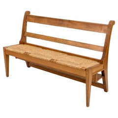 Manner of Martin Visser Dutch Oak And Rush Church Bench, Circa 1950's