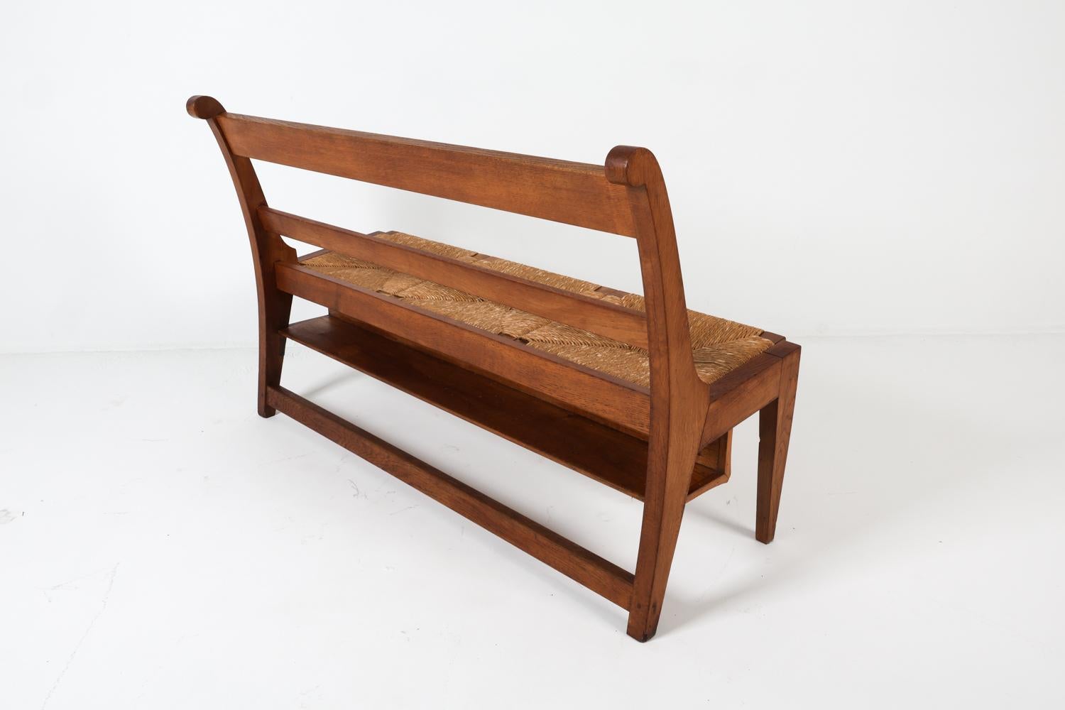 Banc de hall en chêne hollandais avec assise en jonc, vers 1950, de la main de Martin Visser en vente 5
