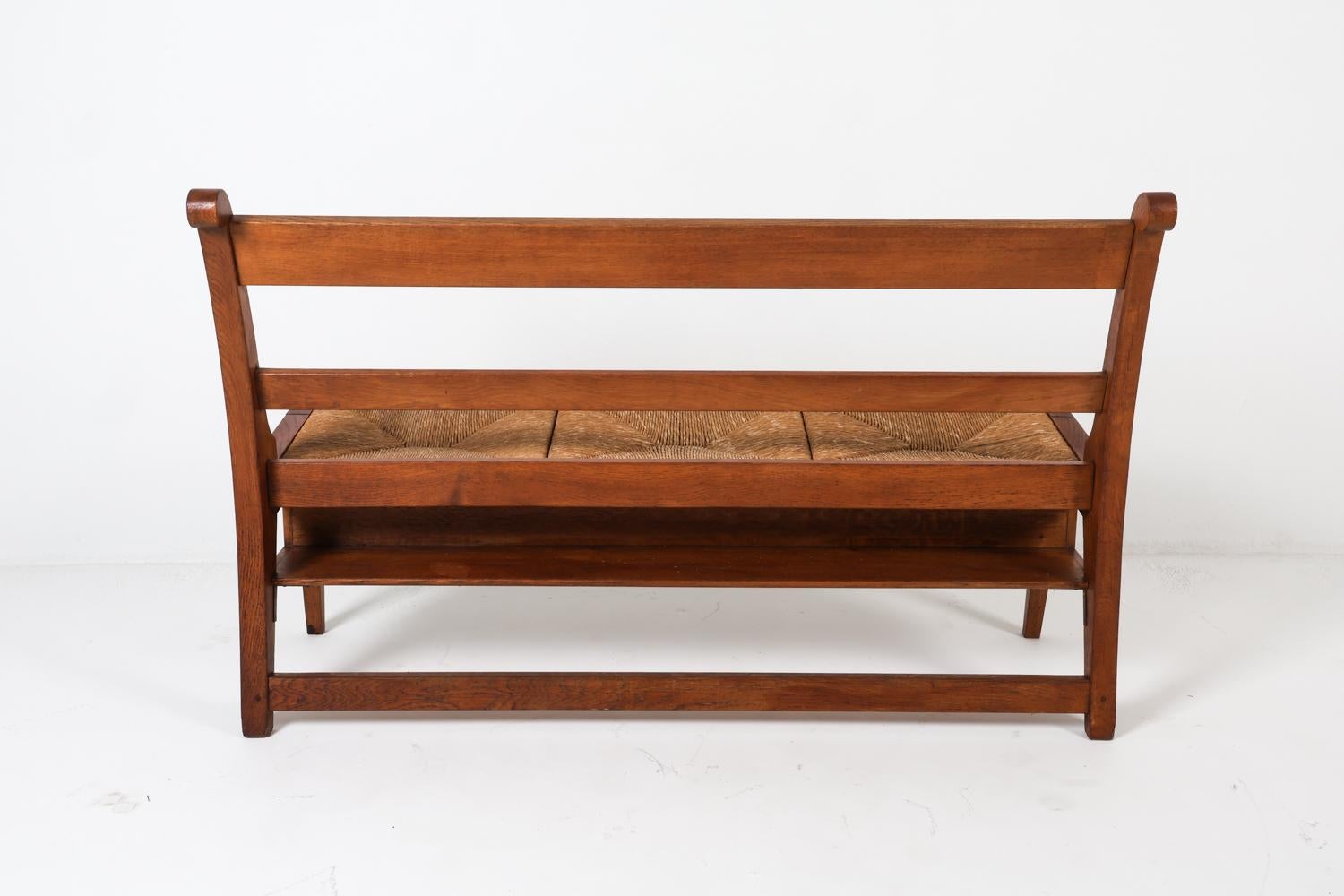 Banc de hall en chêne hollandais avec assise en jonc, vers 1950, de la main de Martin Visser en vente 6