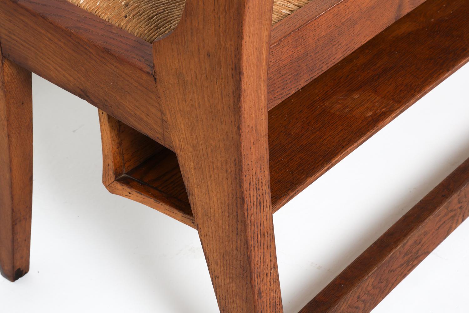 Banc de hall en chêne hollandais avec assise en jonc, vers 1950, de la main de Martin Visser en vente 7