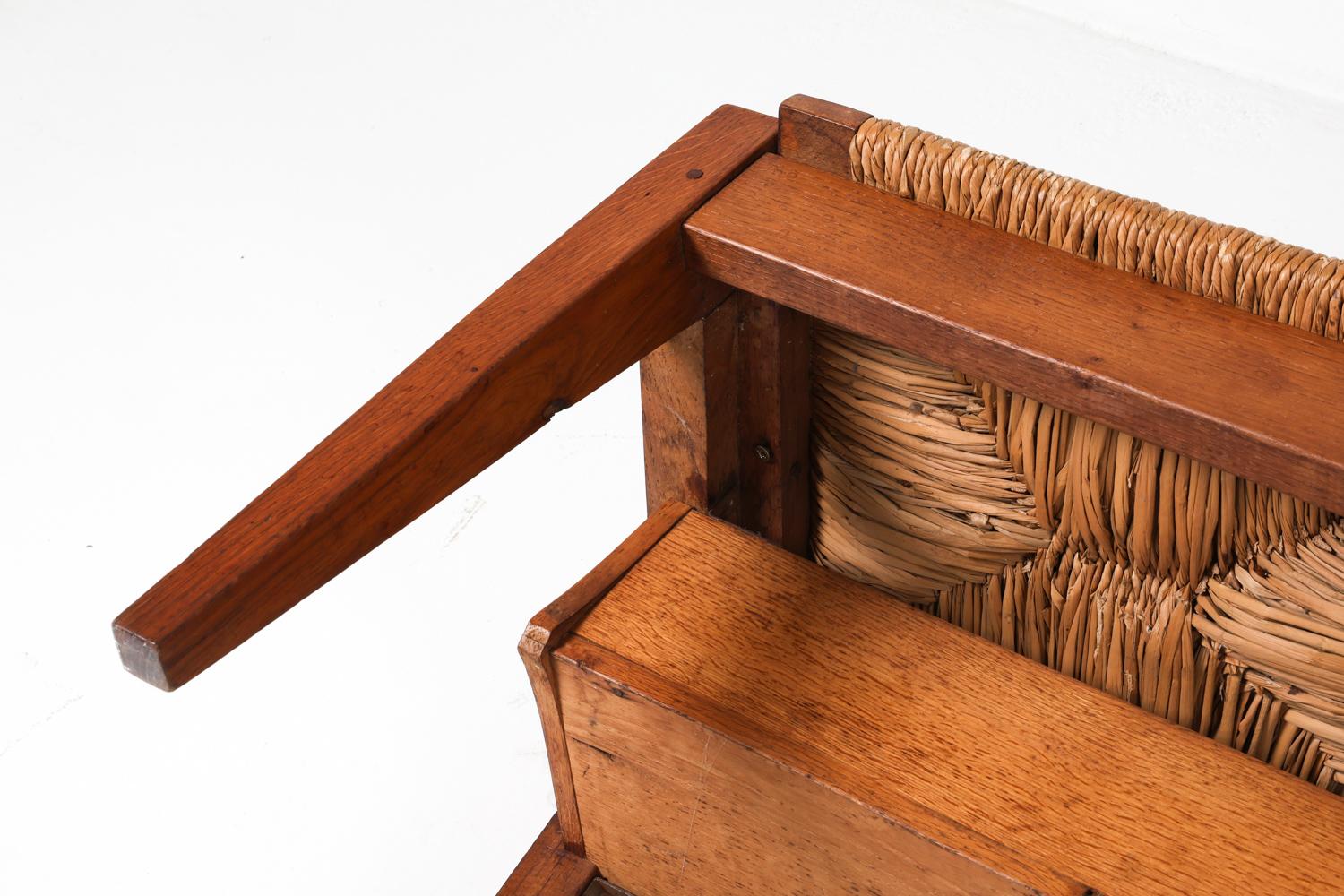 Banc de hall en chêne hollandais avec assise en jonc, vers 1950, de la main de Martin Visser en vente 11