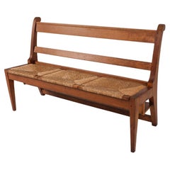Manner of Martin Visser Dutch Oak Hall Bench with Rush Seat, circa 1950s