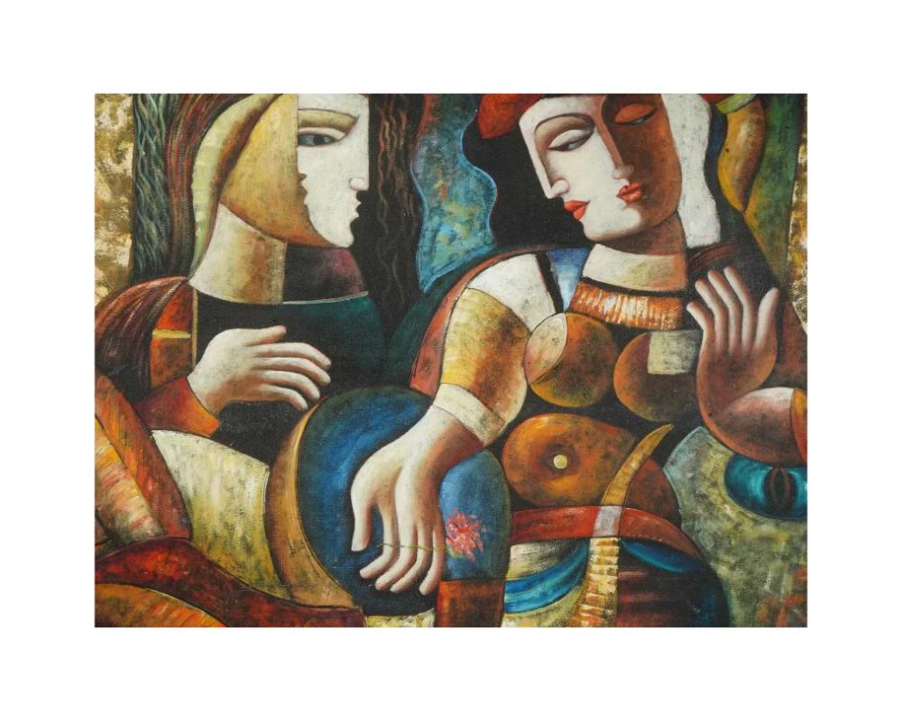 Kubistisches Ölgemälde in der Art von Oleg Zhivetin, signiert (amerikanisch) im Angebot