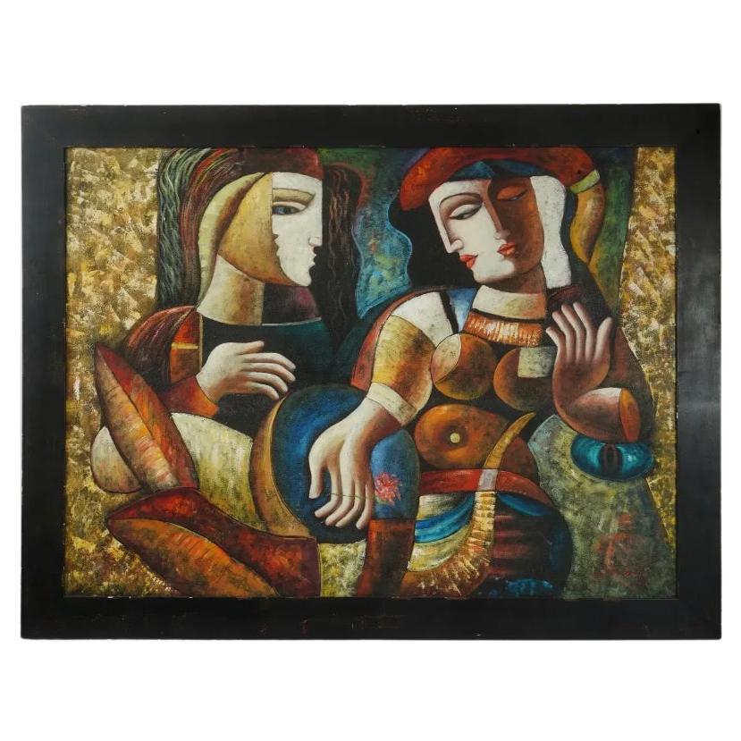Manera de Oleg Zhivetin Pintura al óleo cubista Firmada