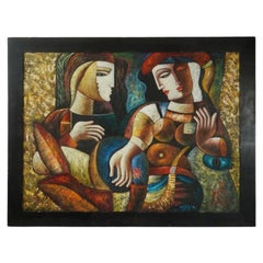 Manner Of Oleg Zhivetin Cubist Oil Painting Signed