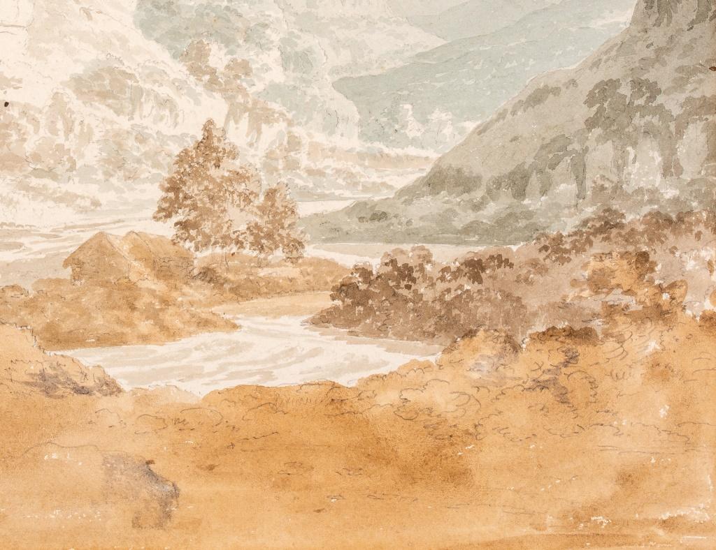 Manner of Payne Mountainous Landscape Watercolor In Good Condition For Sale In New York, NY