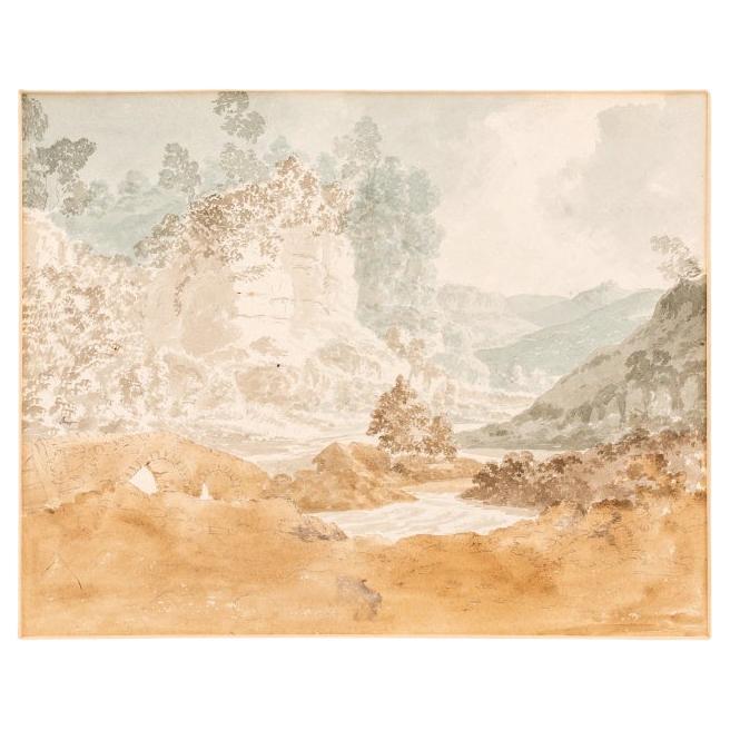 Manner of Payne Mountainous Landscape Watercolor For Sale