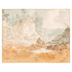 Antique Manner of Payne Mountainous Landscape Watercolor
