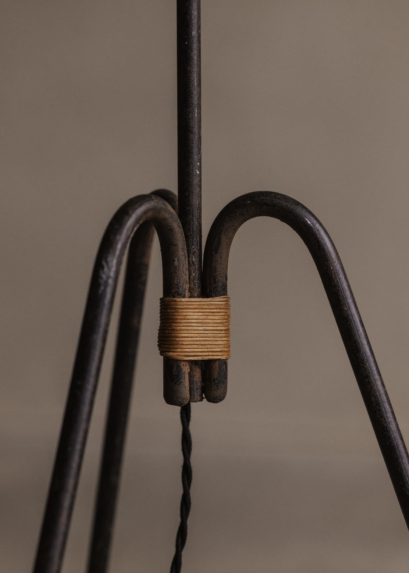Mid-Century Modern Manner Of Adnet - Wrought Iron Tripod Lamp For Sale
