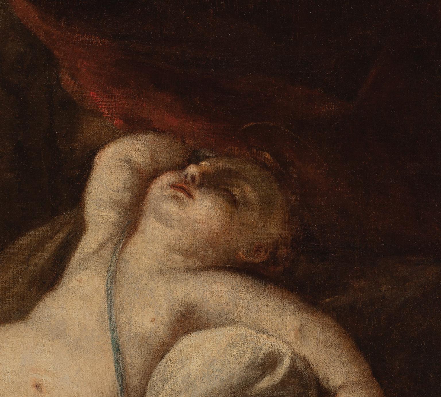 Italian Manner Titian, Oil on Canvas Sleeping Cupid For Sale