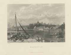 Mannheim-sur-le-Rhin, gravure ancienne sur acier d'après Birket Foster, vers 1875