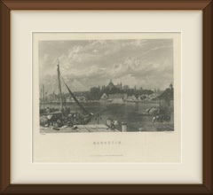 Mannheim on the Rhine, Germany, River View, Antique Steel Engraving, circa 1865