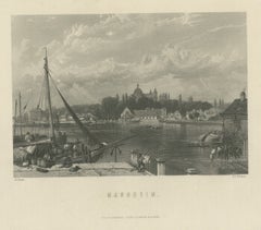 Mannheim on the Rhine, Germany, River View, Antique Steel Engraving, circa 1865