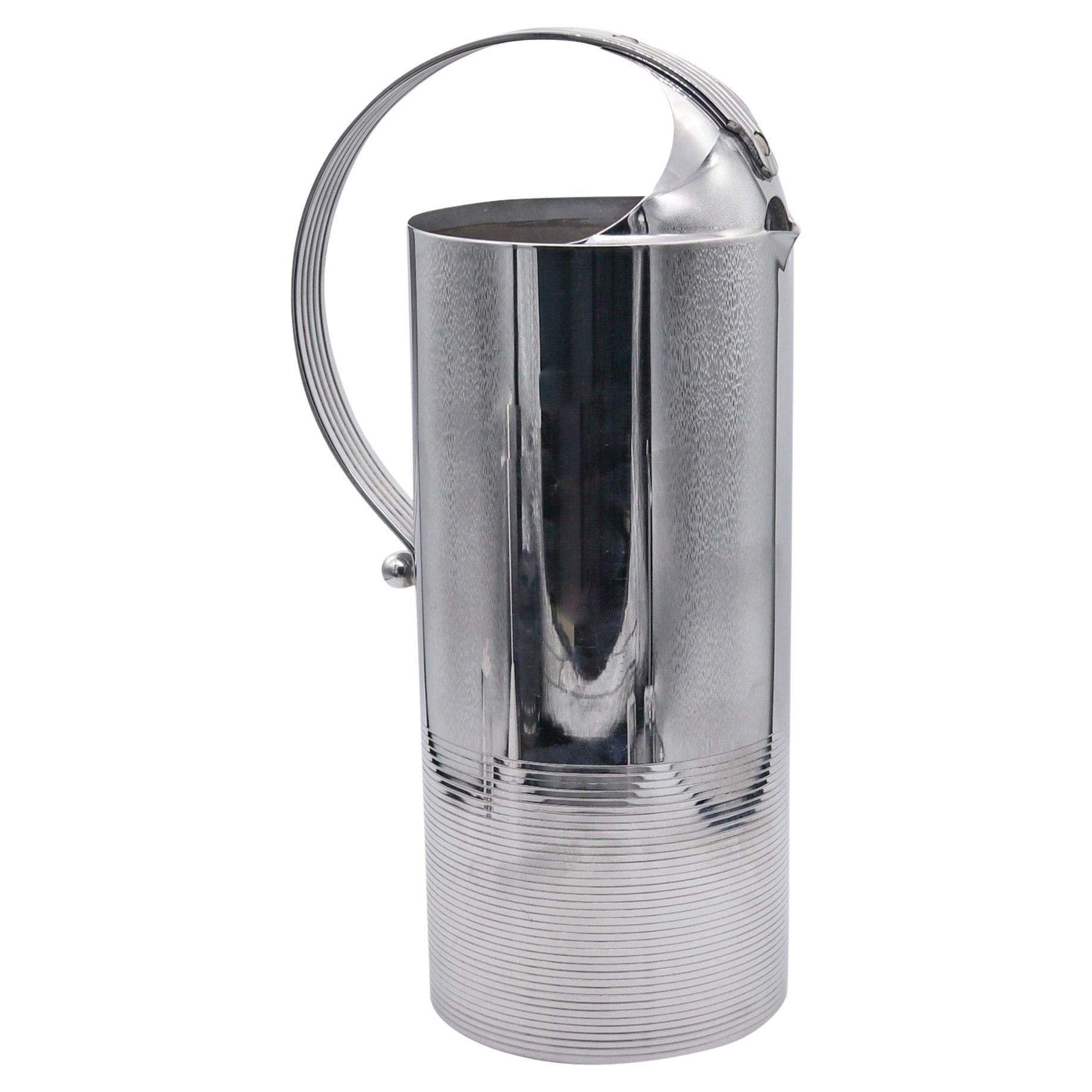 Manning Bowman 1930 By Bel Geddes Art Deco Machine Age Pitcher In Chromed Steel For Sale