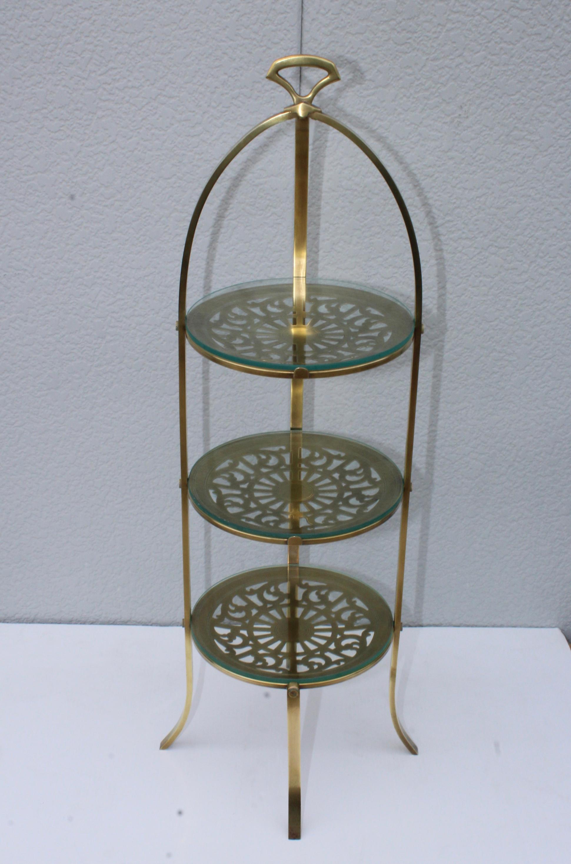 American Manning Bowman Mid-Century Modern Brass Cake Stand For Sale