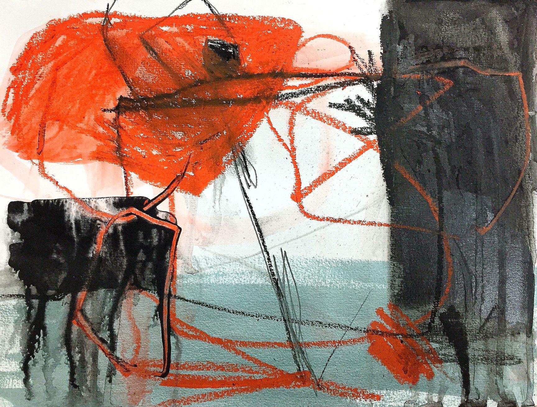 MARCAS EN naranja y negro#1, Técnica mixta sobre papel - Mixed Media Art de Manny Martins Karman