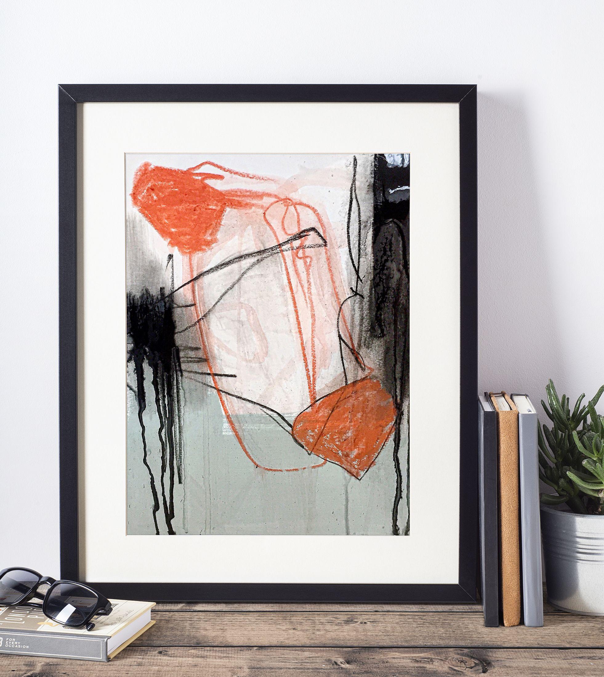MARCAS EN naranja y negro#3, Técnica mixta sobre papel - Mixed Media Art Abstracto de Manny Martins Karman